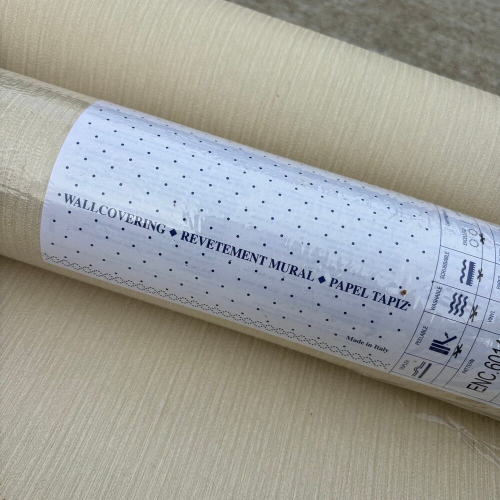 2 Vtg Rolls Wallpaper Wallcovering Faux Grasscloth Texture Made in Italy 20.5”